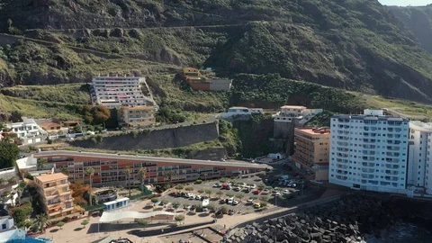 Upper view elite hotel complex at hill foot on famous island Stock Footage 101962872