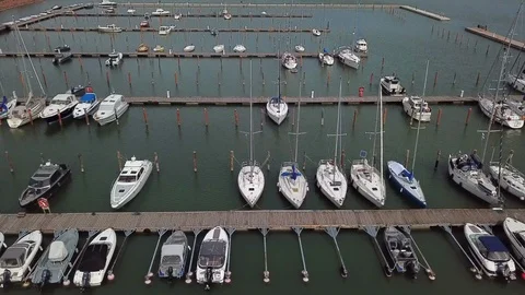 Upper view moored yachts in Finland Aland Islands port Video stock 100961122
