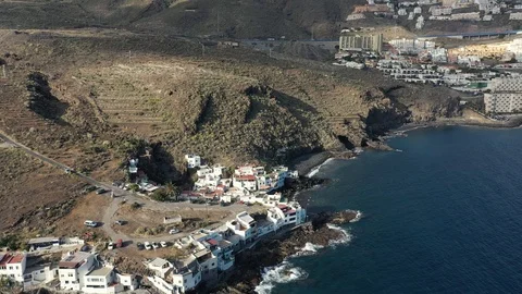 Upper view resort town on azure ocean coast at mountains Stock Footage 101964615