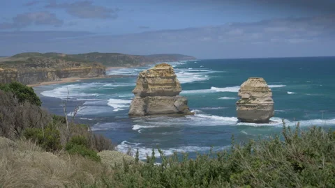 Upper View on Sunny Day on a Hot Day of 12 Apostles, Australia Video stock 131368751