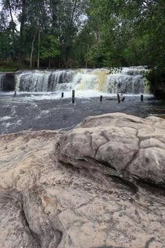 Upper Waterfall Tier and River Rapids at Phnom Kulen, Cambodia Stock Photos