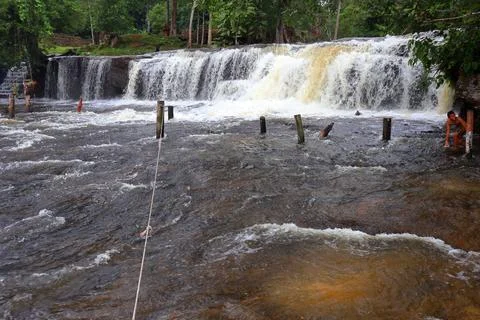 Upper Waterfall Tier and River Rapids at Phnom Kulen, Cambodia Stock Photos
