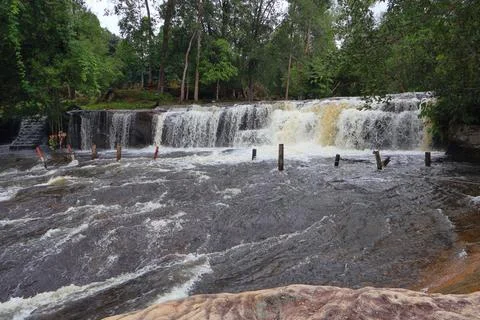 Upper Waterfall Tier and River Rapids at Phnom Kulen, Cambodia Stock Photos
