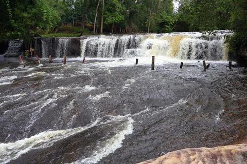 Upper Waterfall Tier and River Rapids at Phnom Kulen, Cambodia Stock Photos