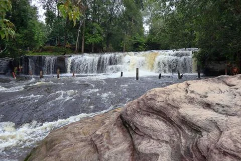Upper Waterfall Tier and River Rapids at Phnom Kulen, Cambodia Stock Photos
