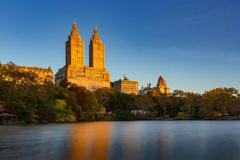 Upper West Side and Central Park Lake sunrise. New York Stock Photos