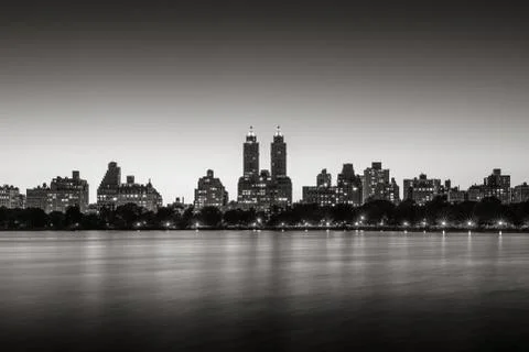 Upper West Side and Central Park at twilight, New York (Black &amp; White) Stock Photos