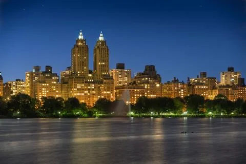 Upper West Side and Central Park at twilight, New York City Stock Photos