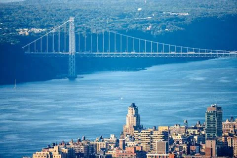 Upper West Side with George Washington Bridge and Hudson River Fotos de archivo