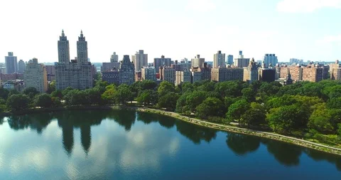 Upper west side Manhattan skyline with Central park in New York city Aerial Stock Footage 101623951