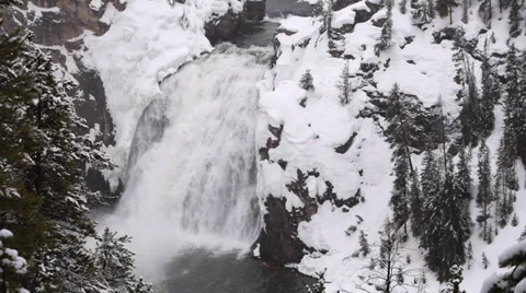 Upper Yellowstone Falls with Snow Stock Footage 38166574
