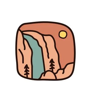 Upper Yosemite Falls and Half Dome design for t-shirts design, badges, emblem Stock Illustration