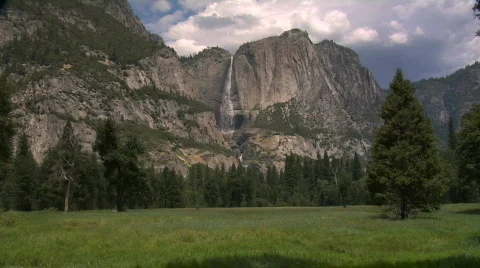 Upper Yosemite Falls from Meadow Stock Footage 418769