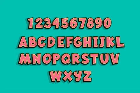 Uppercase comic book text alphabet pop art Stock Illustration