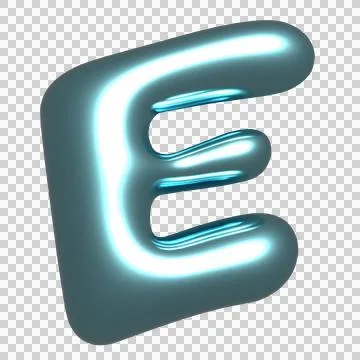 Uppercase E is glowing as inflated 3D glossy render with cyan highlights on Ilustración de archivo