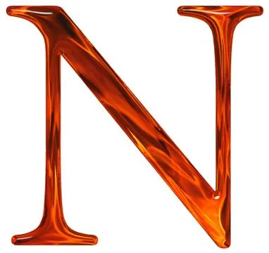 Uppercase letter N - the extruded of glass with pattern flame, isolated on wh Illustrazione stock