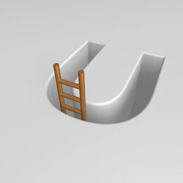 Uppercase letter u shape hole with ladder - 3d illustration Stock Illustration