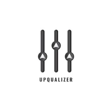 Upqualizer logo design template. Up arrow blend with equalizer design conce.. Illustrazione stock