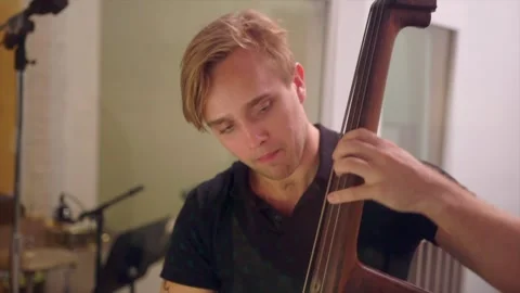 Upright Bassist In The Studio Stock Footage 258673481