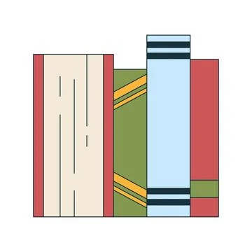 Upright books standing in row 2D cartoon object Stock Illustration