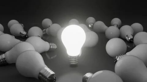 Upright Bulb Lighting Up Among Inactive Bulbs Stock Footage 282291122