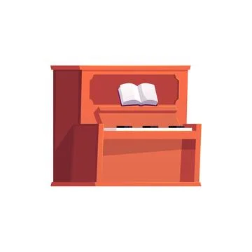 Upright piano vector flat icon, wooden brown piano with open keyboard, musical Stock Illustration