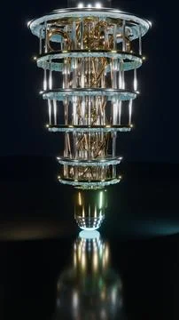 Upright View of Golden Quantum Computer, Vertical 9:16 Photo Stock Photos