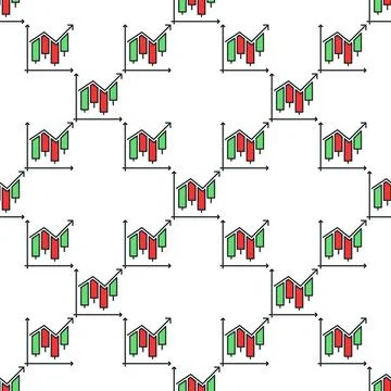 Uprising Candlestick Chart vector crypto trading colored seamless pattern Stock Illustration