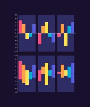 Ups and downs infographic chart design template set for dark theme Stock Illustration