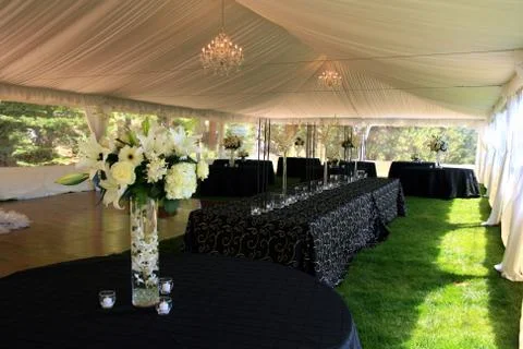 Upscale table cloths for weding reception 스톡 사진