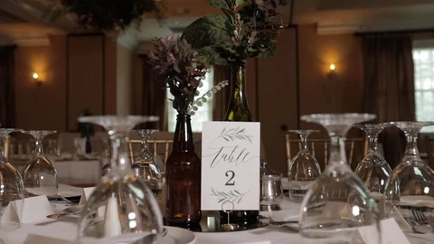 Upscale wedding table setting decorations close-up Stock Footage 129039521