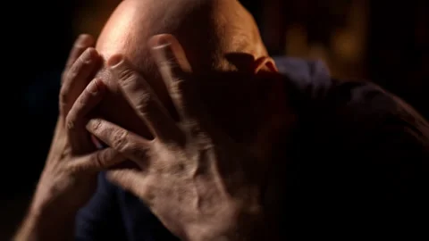 Upset bearded man in his 50s cries, overwhelmed by despair and life crisis Stock Footage 342520599