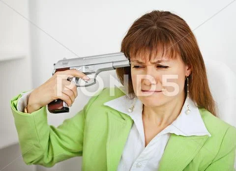 Upset business woman attempts to commit suicide Stock Photos
