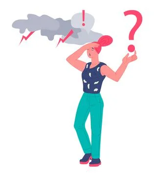 Upset embarrassed woman having problem and unresolved issue, flat vector isol Stock Illustration