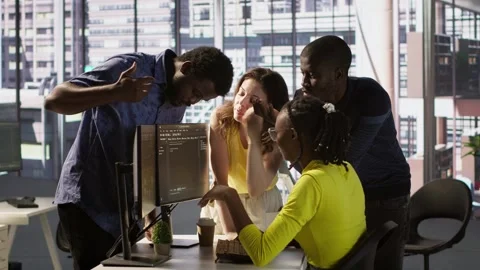 Upset IT workers in office debating, doing brainstorming Stock Footage 318163137