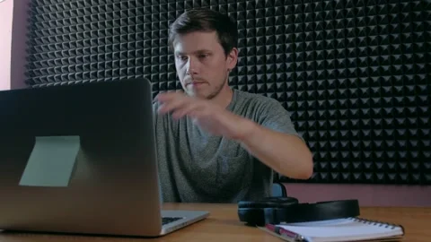 Upset man annoyed using stuck laptop. Stock Footage 157366242