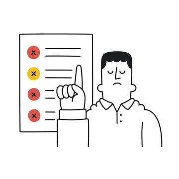 Upset man pointing to to-do list with checkboxes. Unfinished task, job not do Stock Illustration