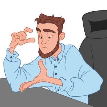 Upset man shouts at computer and breaks keyboard. Stock Illustration