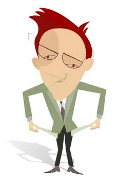 Upset man shows his empty pockets isolated illustration Stock Illustration