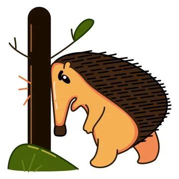 Upset orange hedgehog banging its head against a tree Illustrazione stock