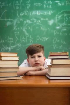 Upset schoolboy learning Stock Photos