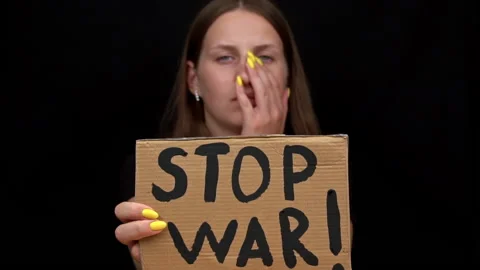 Upset Ukrainian Poor Girl Protesting Against the Military Conflict Stock Footage 198822157