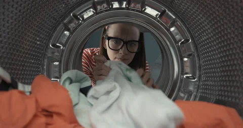 Upset woman and laundry problems Stock Footage 151317507