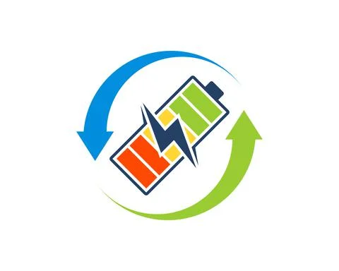 Upside down arrow with battery and lightning inside Stock Illustration