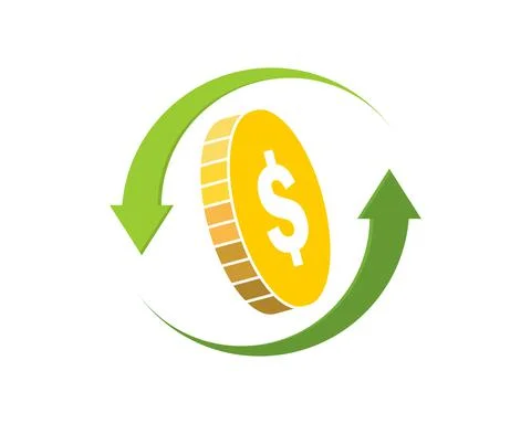 Upside down arrow with coin inside Stock Illustration