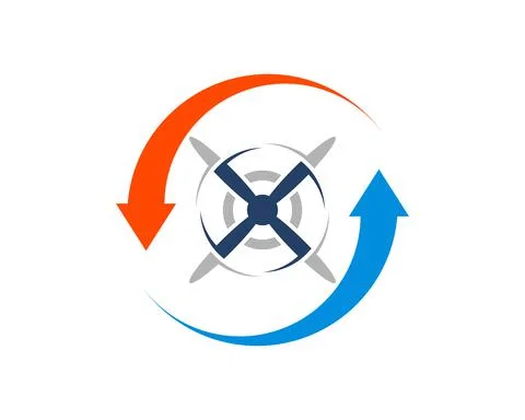 Upside down arrow with plane propeller inside Stock Illustration