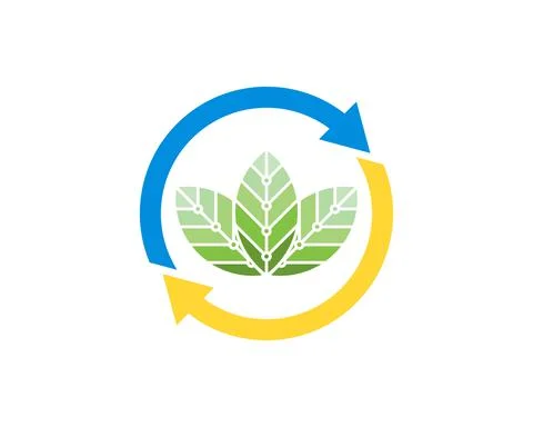 Upside down arrow with technological leaf inside Stock Illustration