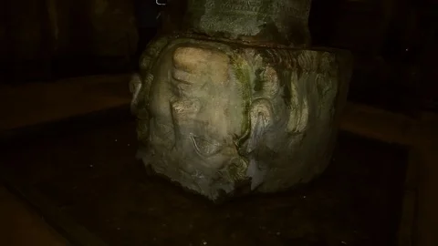 Upside-down head of medusa located in the mosque. Tradition, religious beliefs 스톡 동영상 105273987