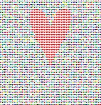 Upside-down hearts in random colors form a larger red heart symbolizing lov.. Stock Photos