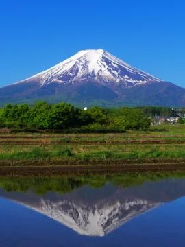 Upside down Mount Fuji from Fujiyoshida City Stock Photos